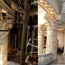 scagliola columns in government building before and after restoration
