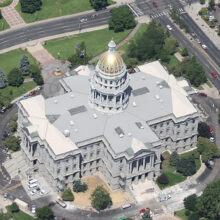 aerial view of Colorado state capitol dome after re-gilding