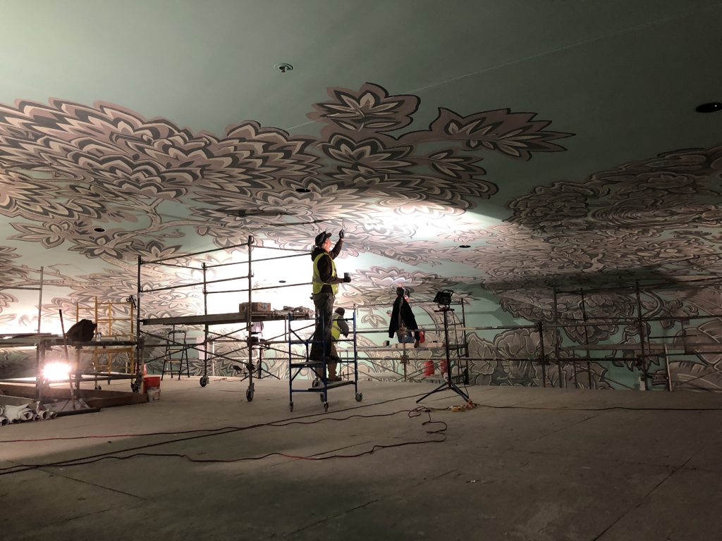 ceiling mural application on acoustic plaster