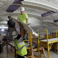 during plaster ceiling restoration