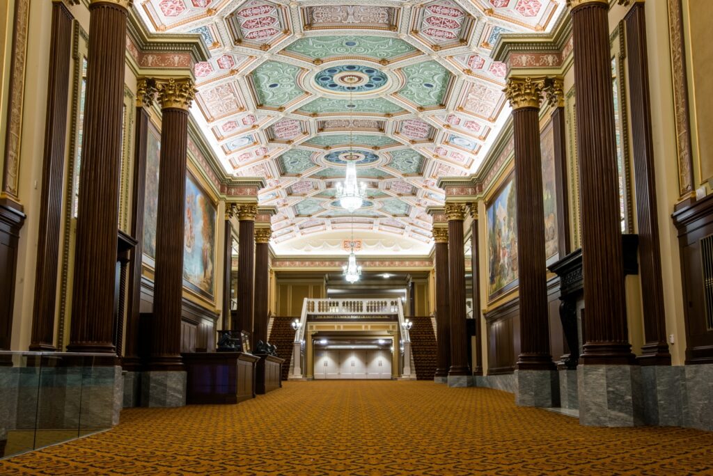 lobby after ceiling plaster restoration