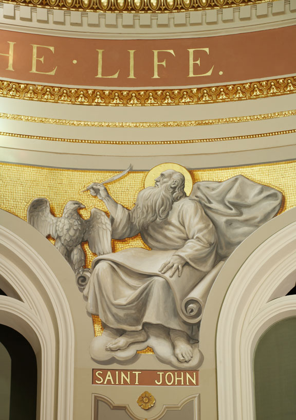 decorative mural on plaster after restoration