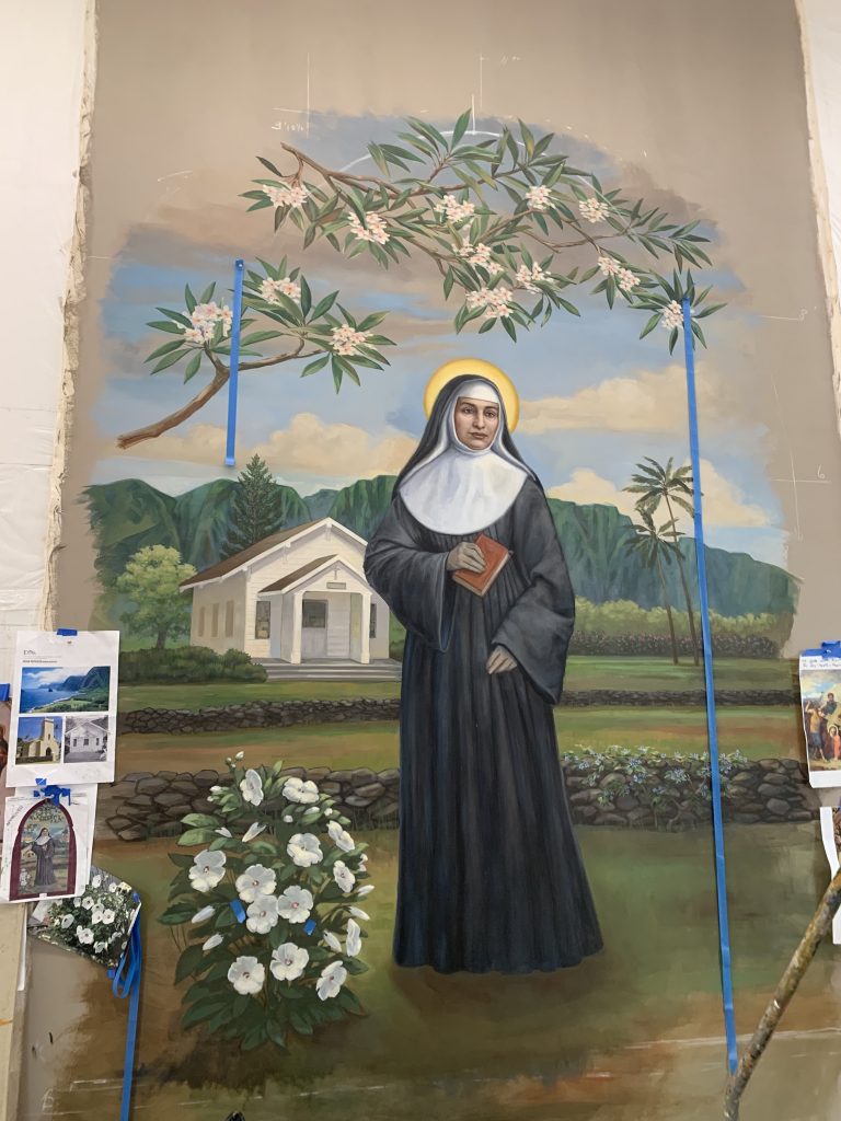 mural design and painting of St. Marianne Cope
