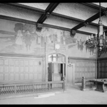 March 1979 view of the Pyle murals in the Freeholder's Room, before restoration. (Photo by Jack Boucher, Historic American Buildings Survey)