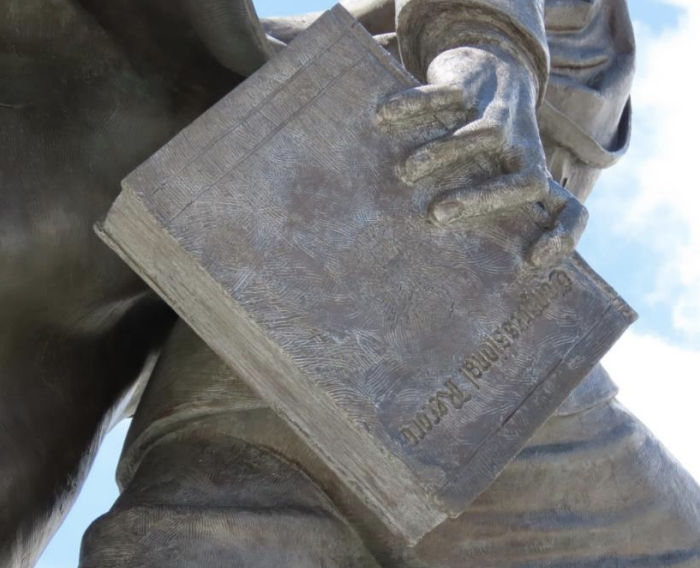 detail of aging patina on bronze statue
