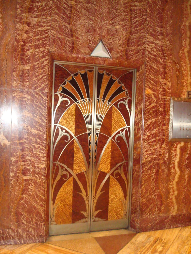 Art Deco style elevator Chrysler Building lobby New York