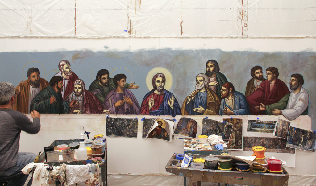 Murals being conserved in studio