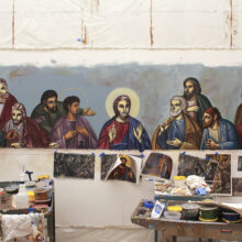Murals being conserved in studio