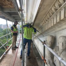 EverGreene conservator during low pressure steam cleaning at the Jefferson memorial.