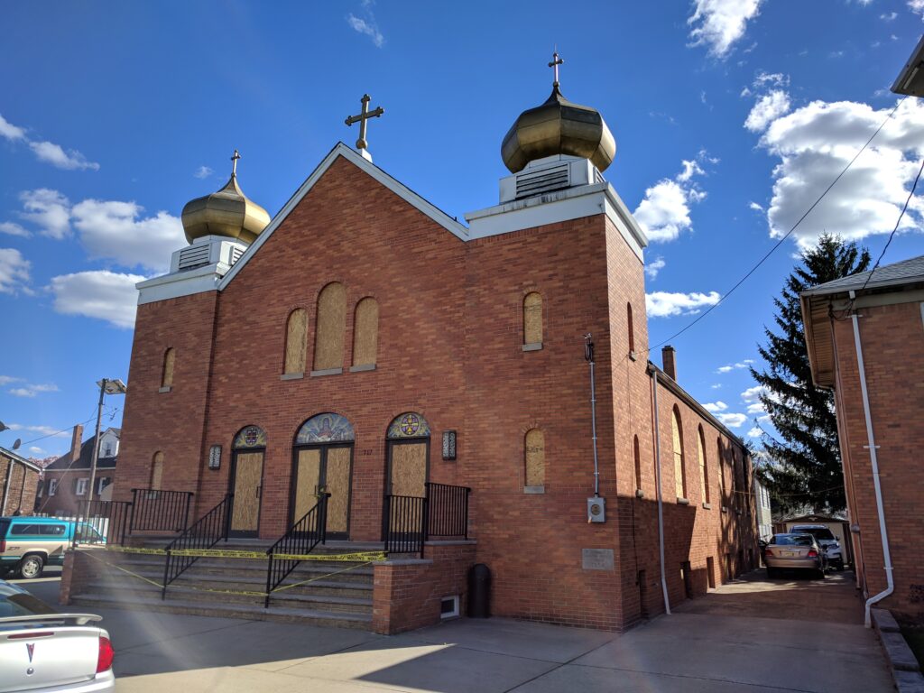 Outside of St. Mary's after fire