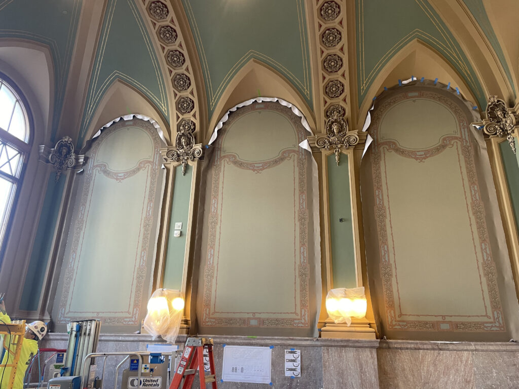 Polk County Courthouse, Courtroom, Installing Wall Coverings, During Restoration