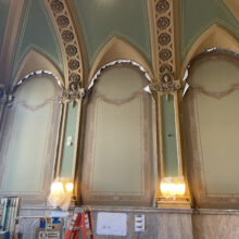 Polk County Courthouse, Courtroom, Installing Wall Coverings, During Restoration