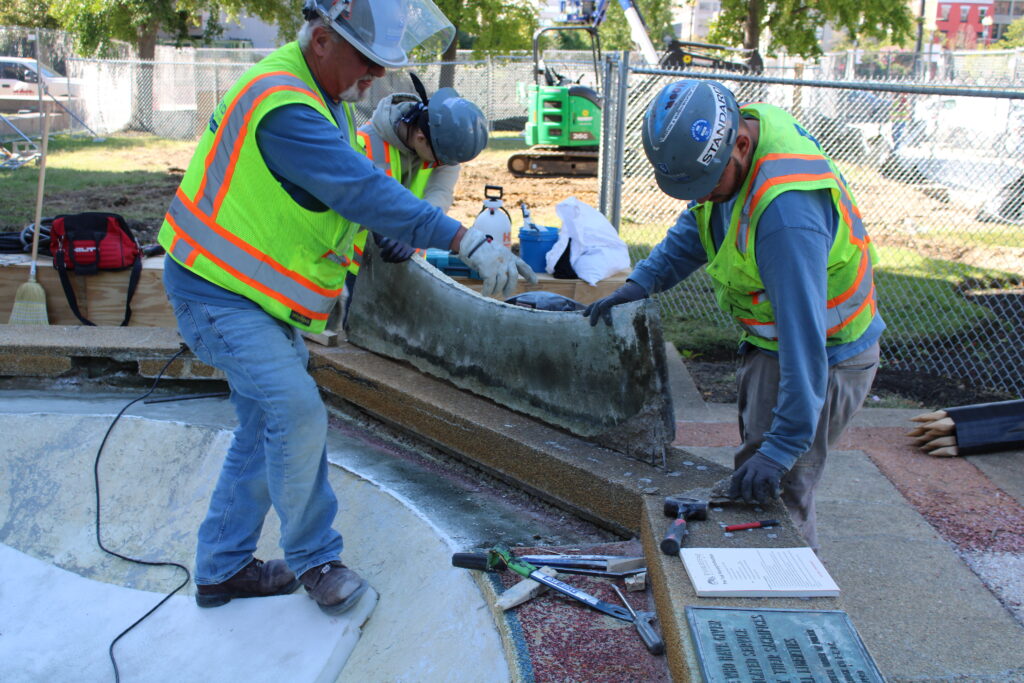 DC Police Fountain, Damaged Mosaic Removal, During Treatment