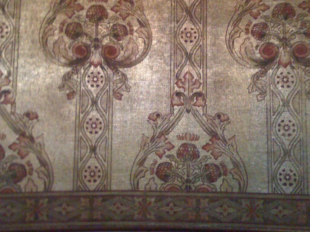 Joslyn Castle, Hall/Stair, After Treatment, Closeup of Replicated Wallpaper