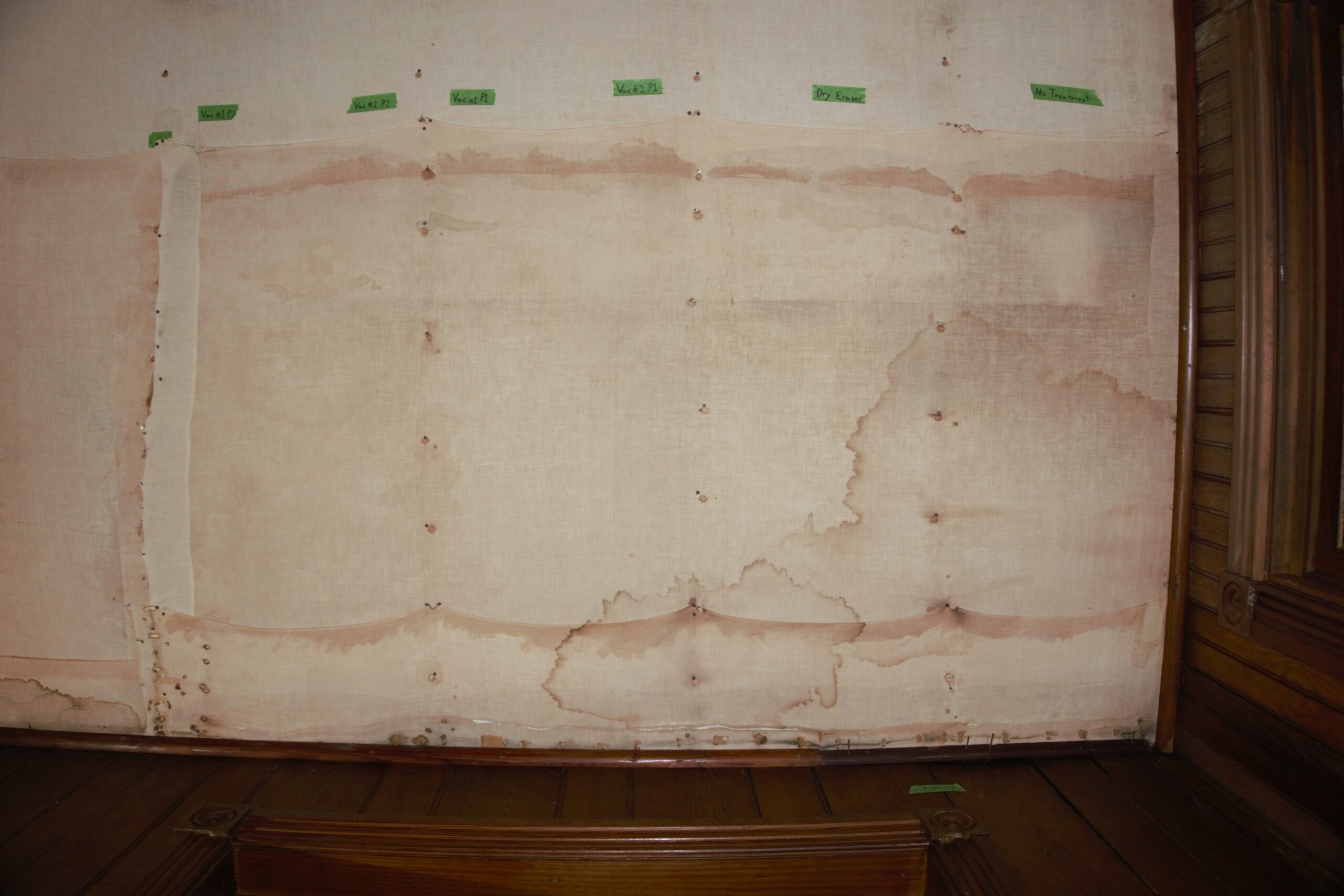 Clara Barton House, Cleaning Tests on Muslin Ceiling Panels