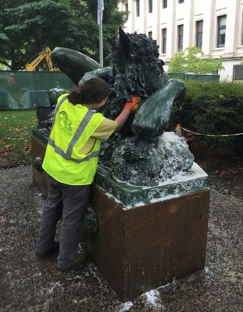 The Great God Pan, Cleaning bronze with detergent