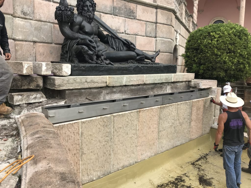 Ringling Museum, West Courtyard Fountain, Installation of new plumbing for water feature below bronze statue